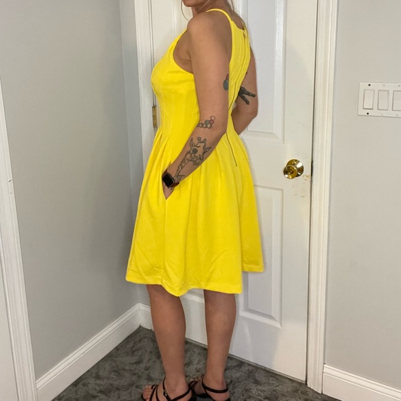 Calvin Klein Yellow Pleated Skater Dress with High Neckline - Picture 8 of 14